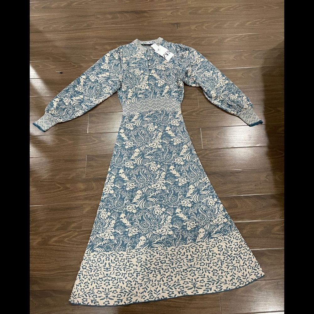 Zara knitted floral maxi dress